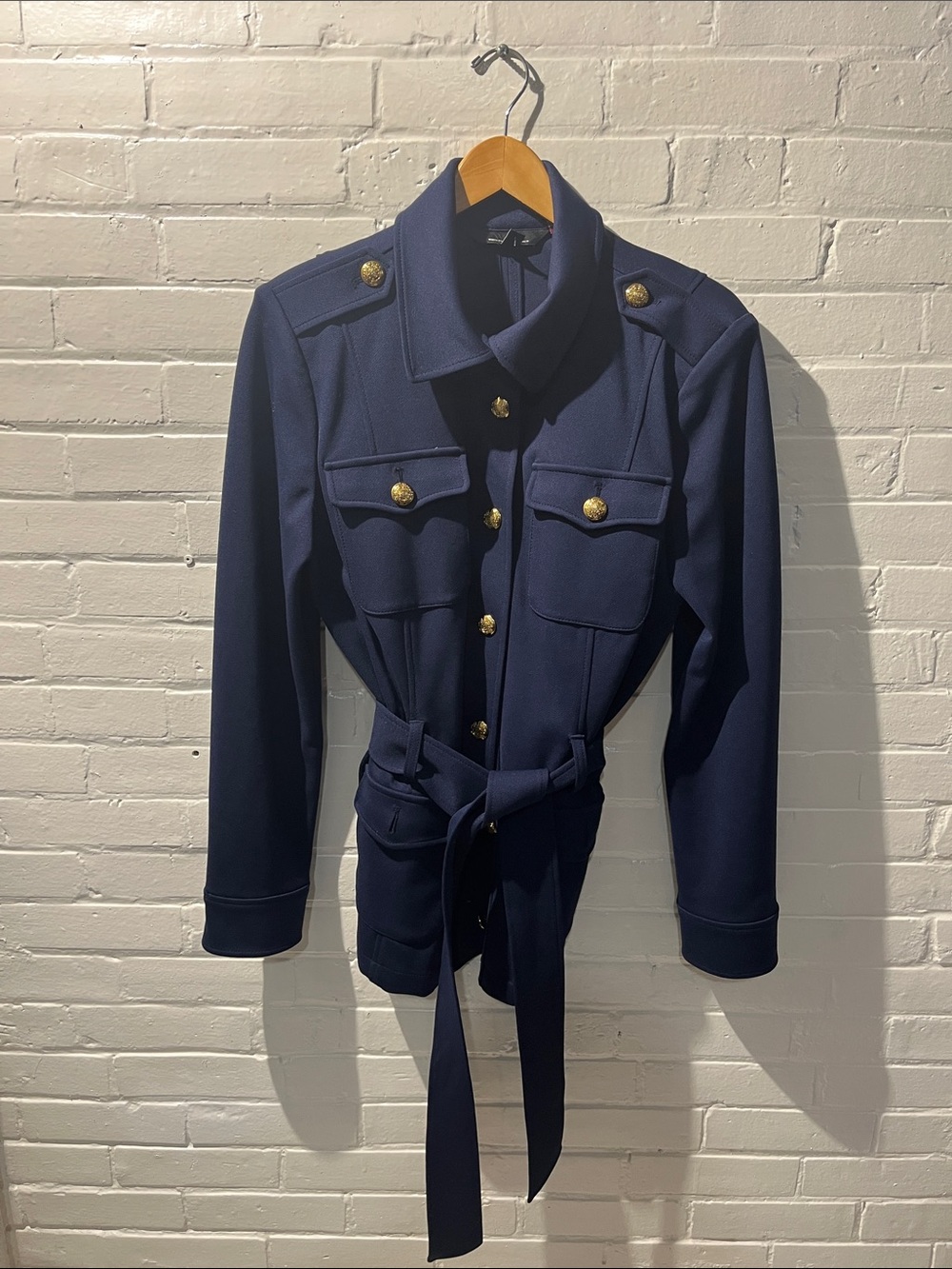 White House Black Market Navy Military-Style Belted Utility Jacket